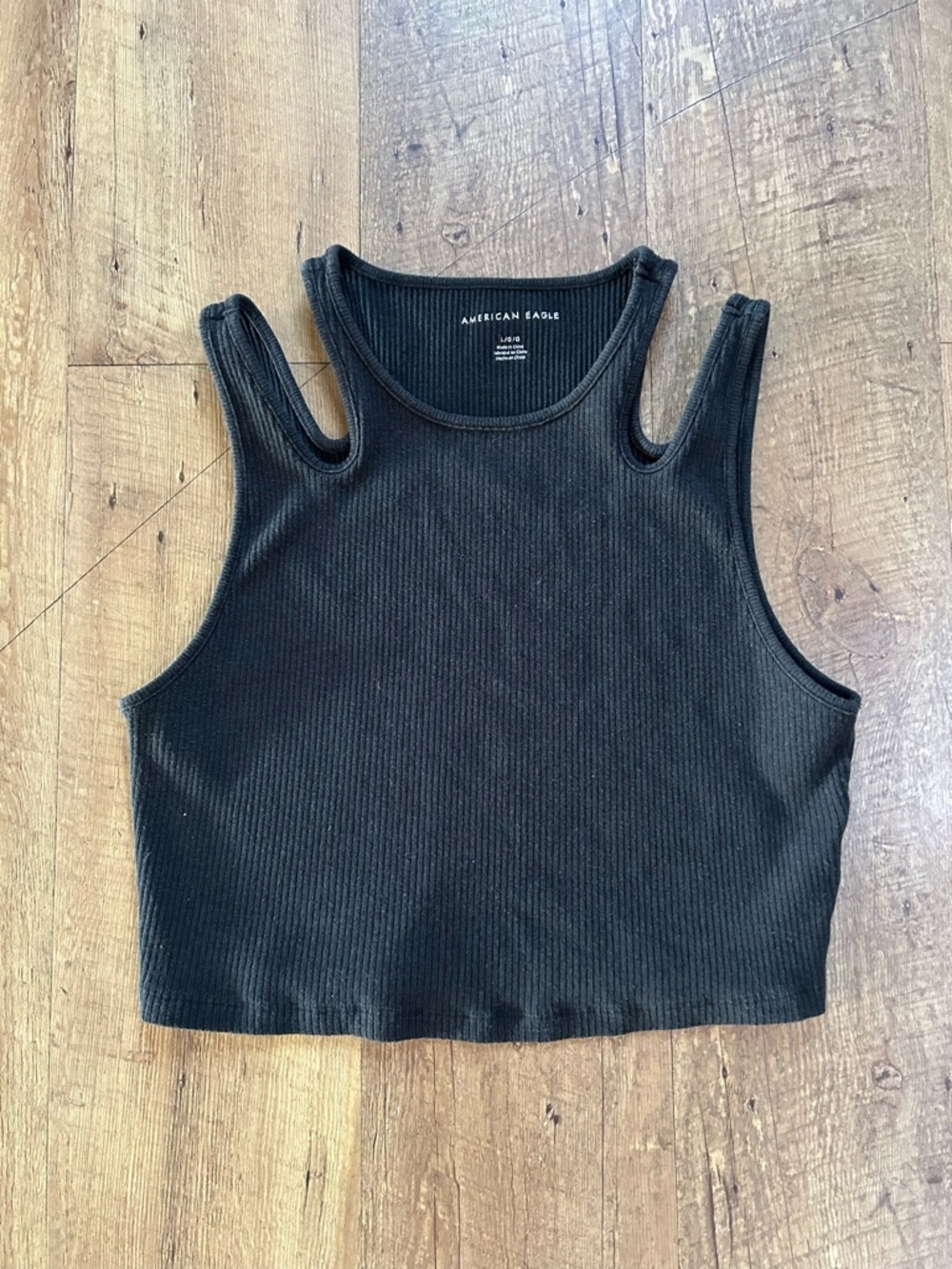 American Eagle Ribbed Cropped Tank Top Black Size Large